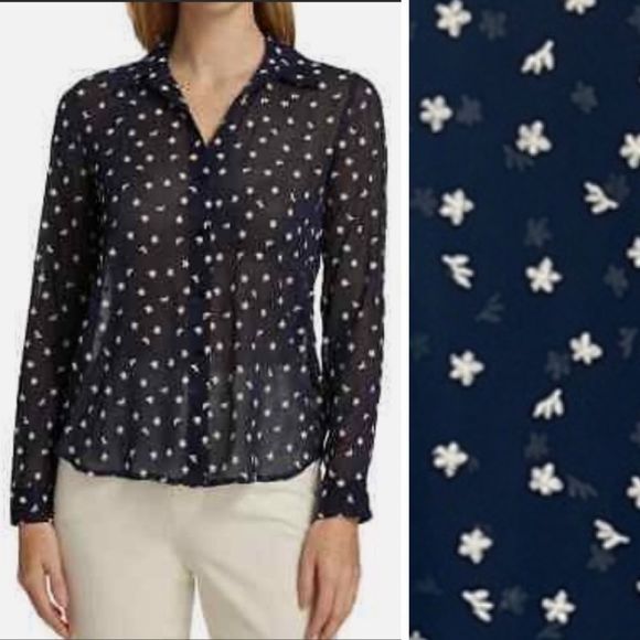 L'AGENCE Tops - L’AGENCE Laurent Floral-Embroidered Blouse Ivory/Navy Small